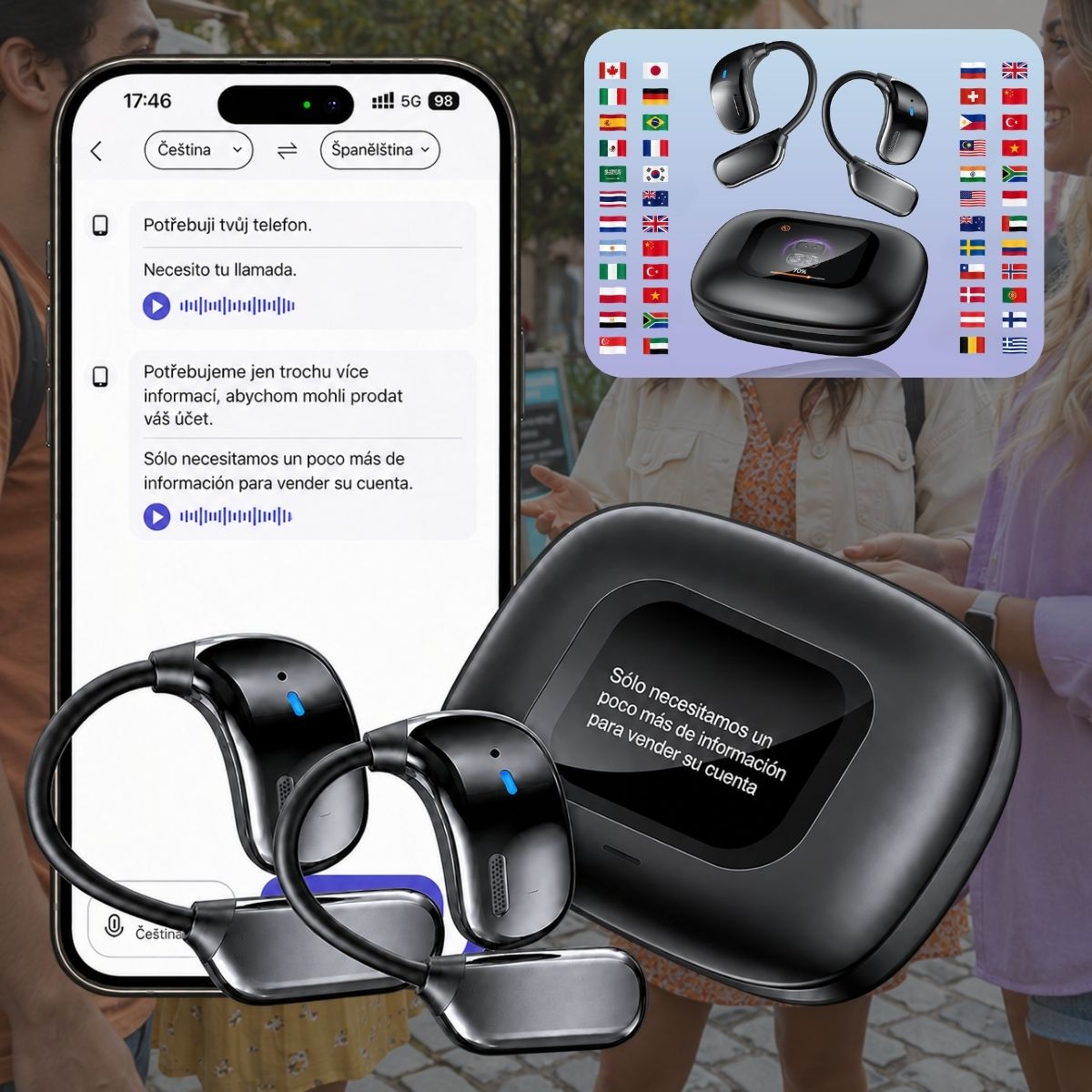 Earbuds Pro AI, sluchátka s překladačem a pouzdro