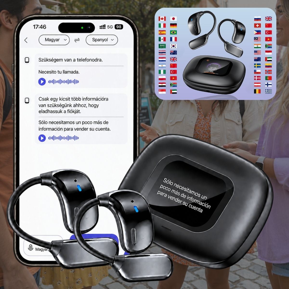 Earbuds Pro AI, fordító fülhallgató és töltőtok