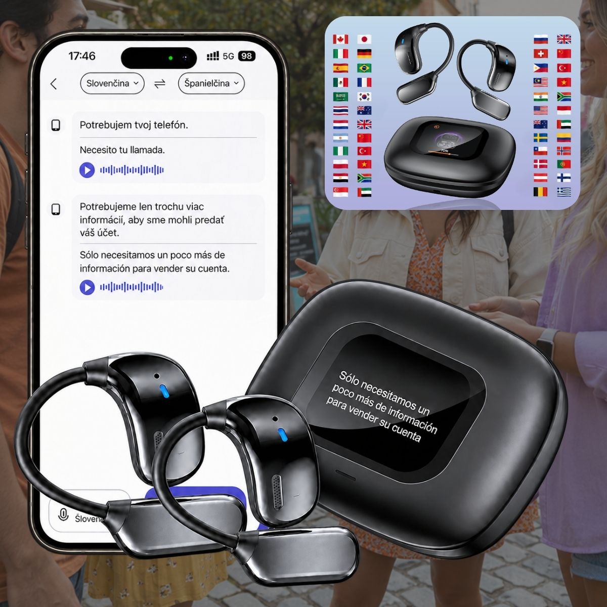 Earbuds Pro AI, slúchadlá s prekladom a puzdro